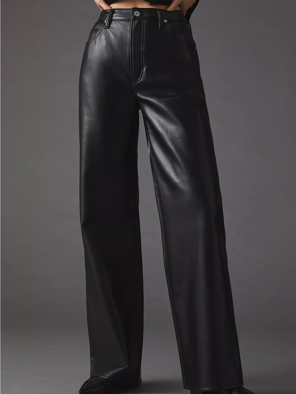 Citizens Of Humanity Aninna Black High-Rise Wide-Leg Leather Trousers